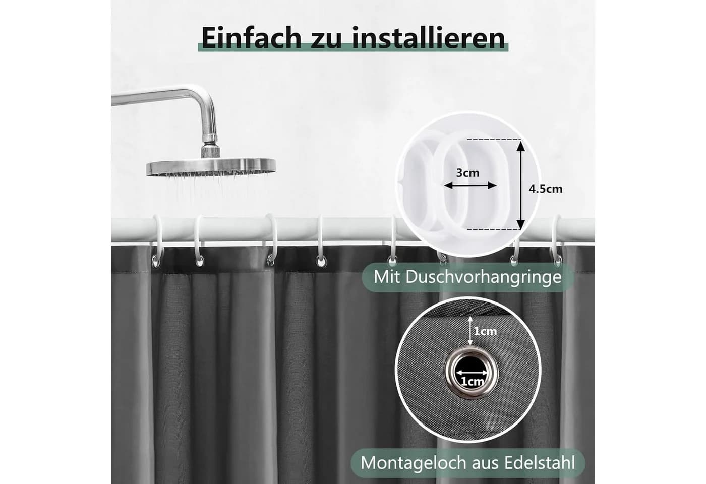 Minicloss Duschvorhang Anti-Schimmel 180 cm Dunkelgrau - Bild 5