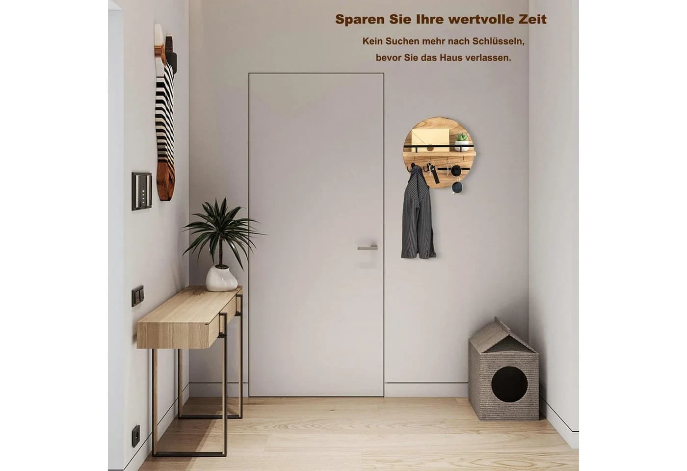 Venkuber Schlüsselbrett mit Regal und Haken, Wandmontierter Postorganizer im Runddesign, für Eingangsbereich, Rustikale Boho-Wanddekoration - Bild 5