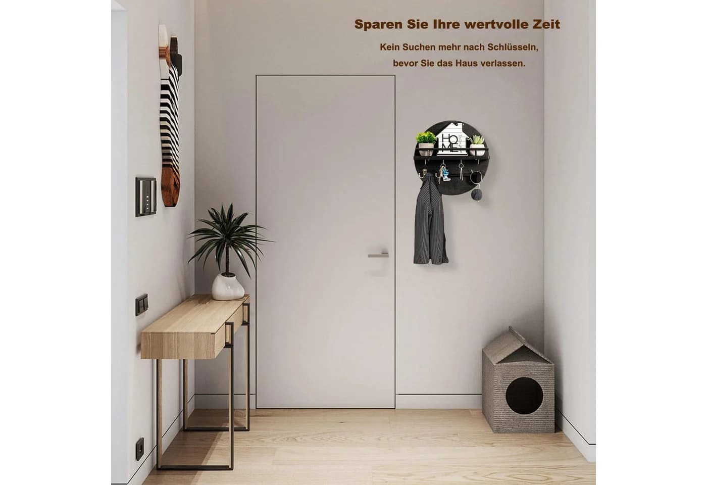 Venkuber Schlüsselbrett mit Regal und Haken, Wandmontierter Postorganizer im Runddesign - Bild 5