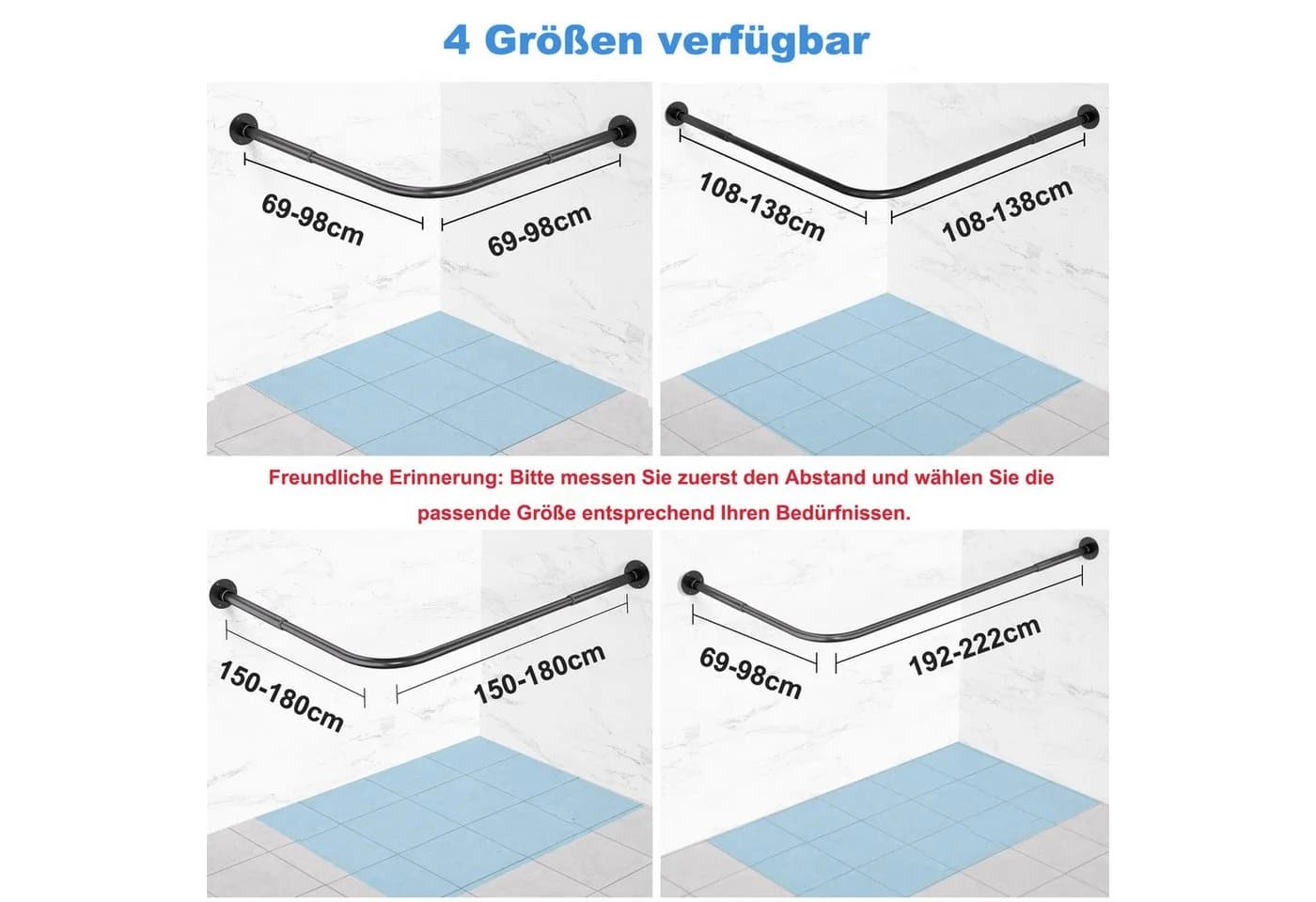 Venkuber Duschvorhangstange L-Form Edelstahl Verstellbar - Bild 3