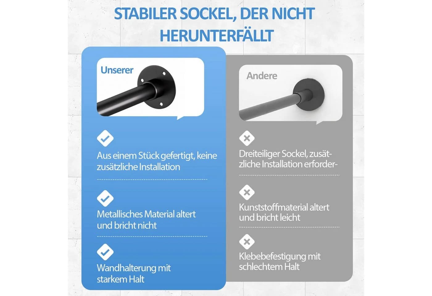Venkuber Duschvorhangstange L-Form Edelstahl Verstellbar - Bild 5