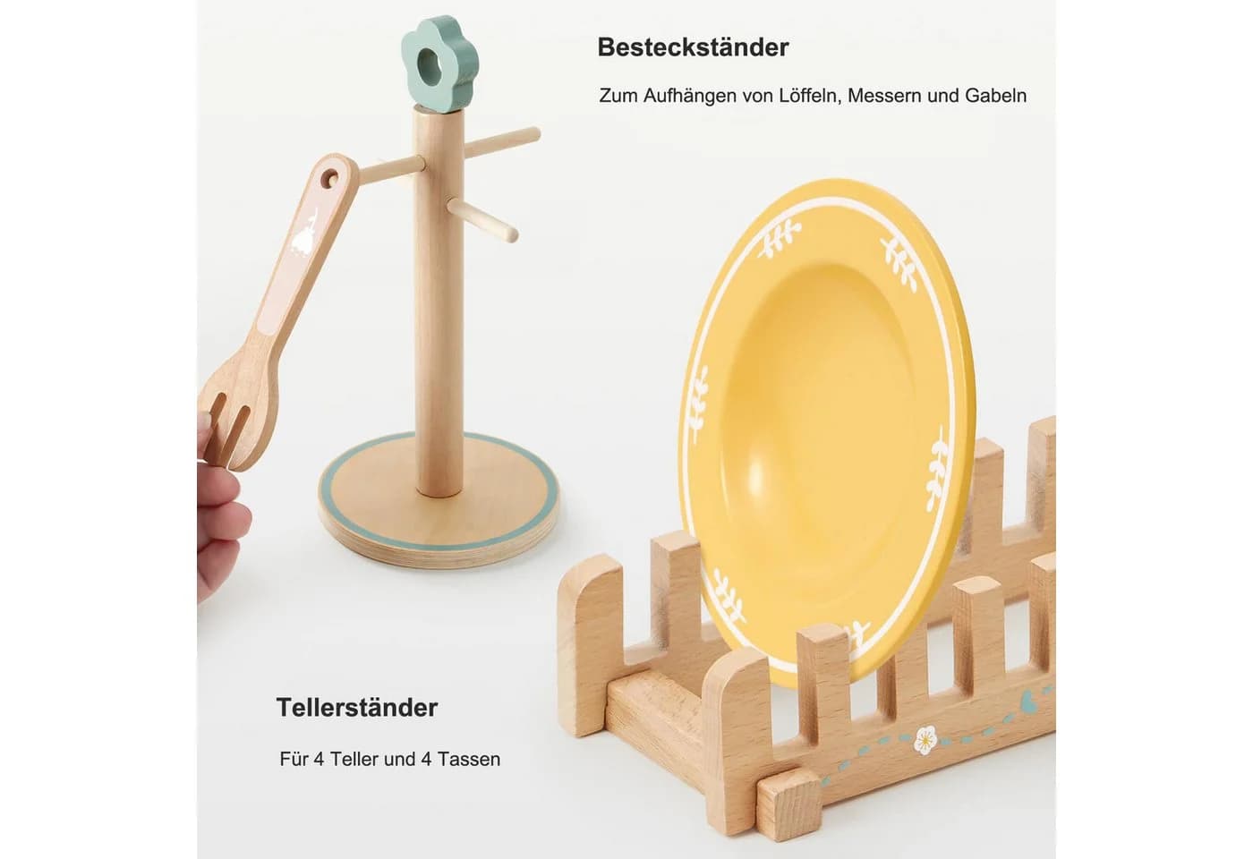 CLTYQ Spielgeschirr Kinder Set Holz 21-tlg. mit Ständern - Bild 3