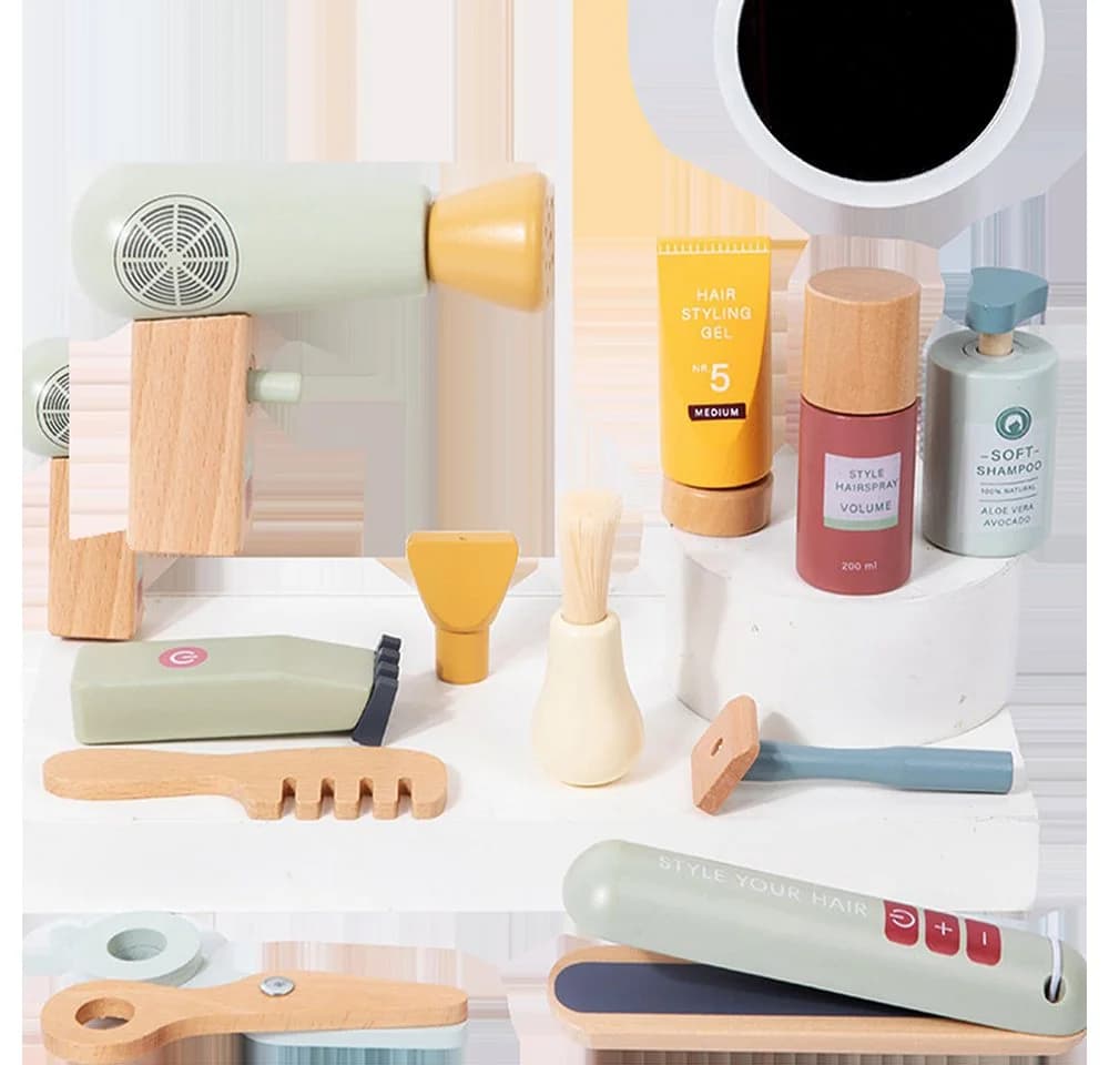 Zaewry Spielzeug-Frisierkoffer Kinder Holz Friseur Spielset