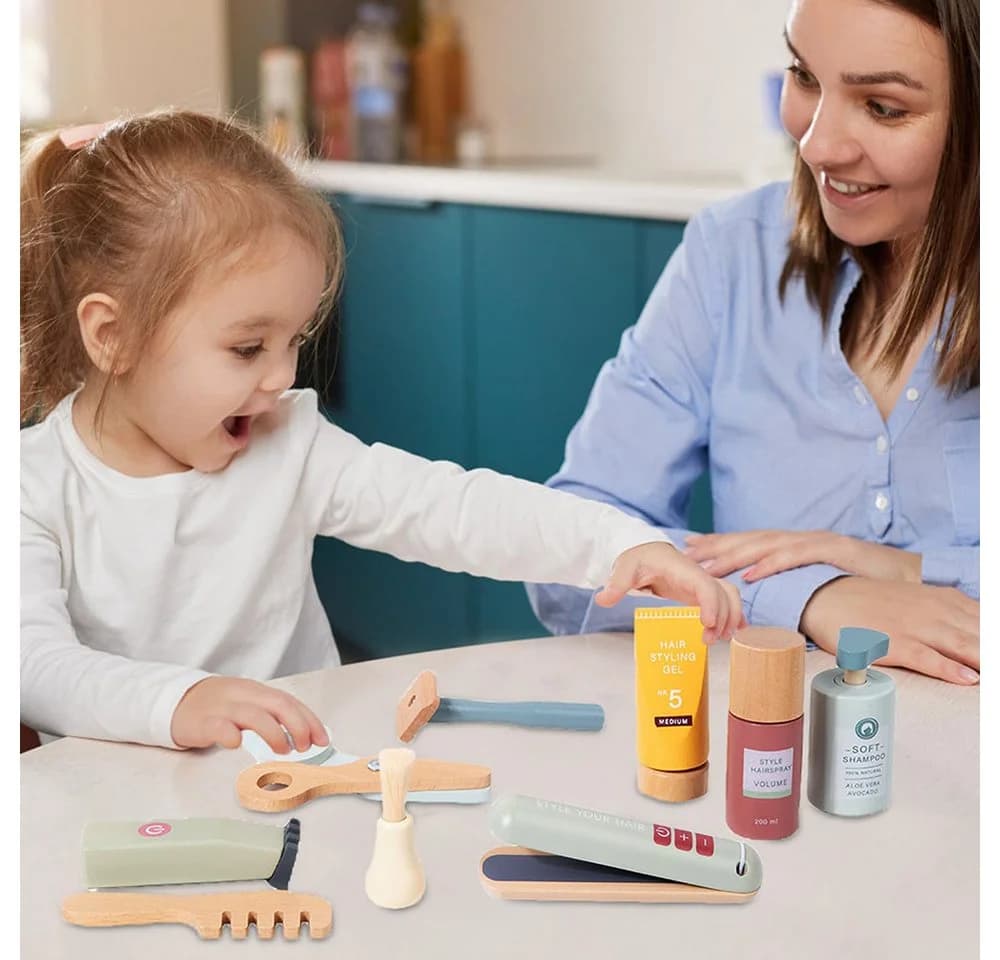 Zaewry Spielzeug-Frisierkoffer Kinder Holz Friseur Spielset - Bild 4