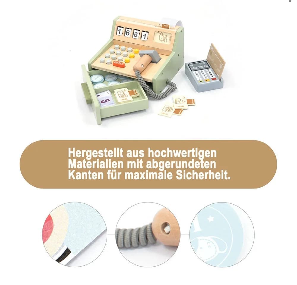Zaewry Lernspielzeug Holz-Kasse 35-tlg. mit Scanner