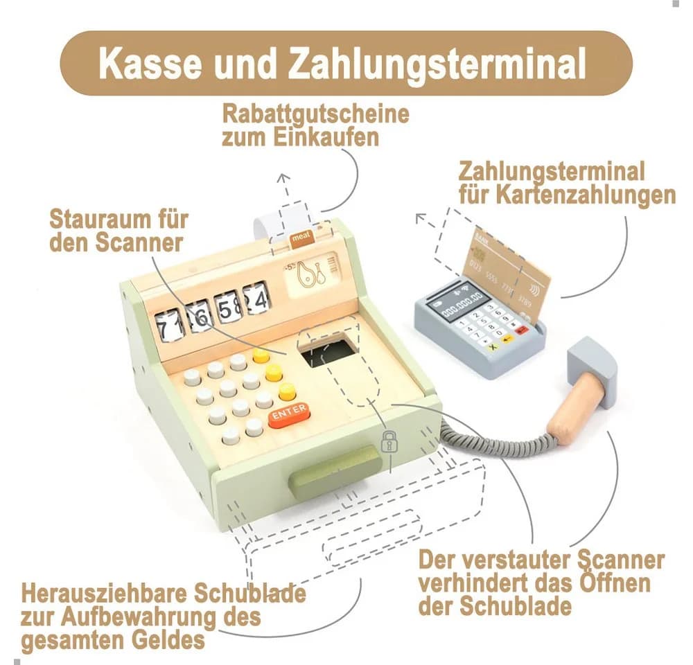 Zaewry Lernspielzeug Holz-Kasse 35-tlg. mit Scanner - Bild 4