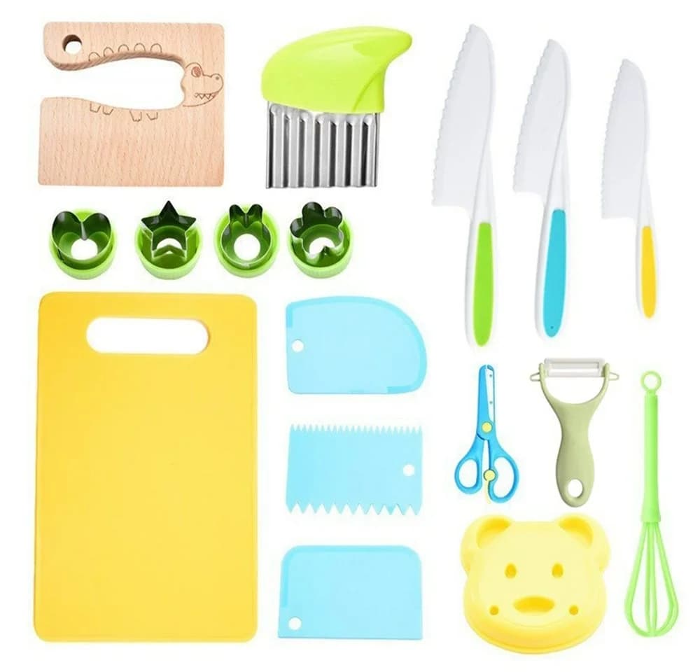 Zaewry Kinderkochmesser 17-teiliges Set kindersicher mit Holzmesser - Bild 2