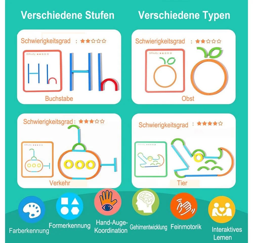 Zaewry Lernspielzeug Holzstäbe- und Ring-Bauspiel Montessori Puzzle Tangram - Bild 5