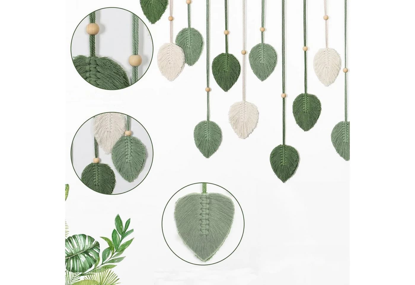 Minicloss Wanddekoobjekt Makramee Wandbehang Wandteppich Groß Boho Deko Makramee Blätter - Bild 3