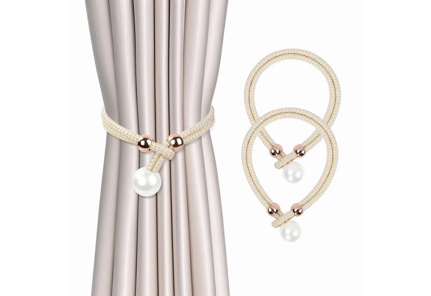 Minicloss Vorhang Raffhalter Set 2-tlg. Perle Seil Schnallen - Bild 2