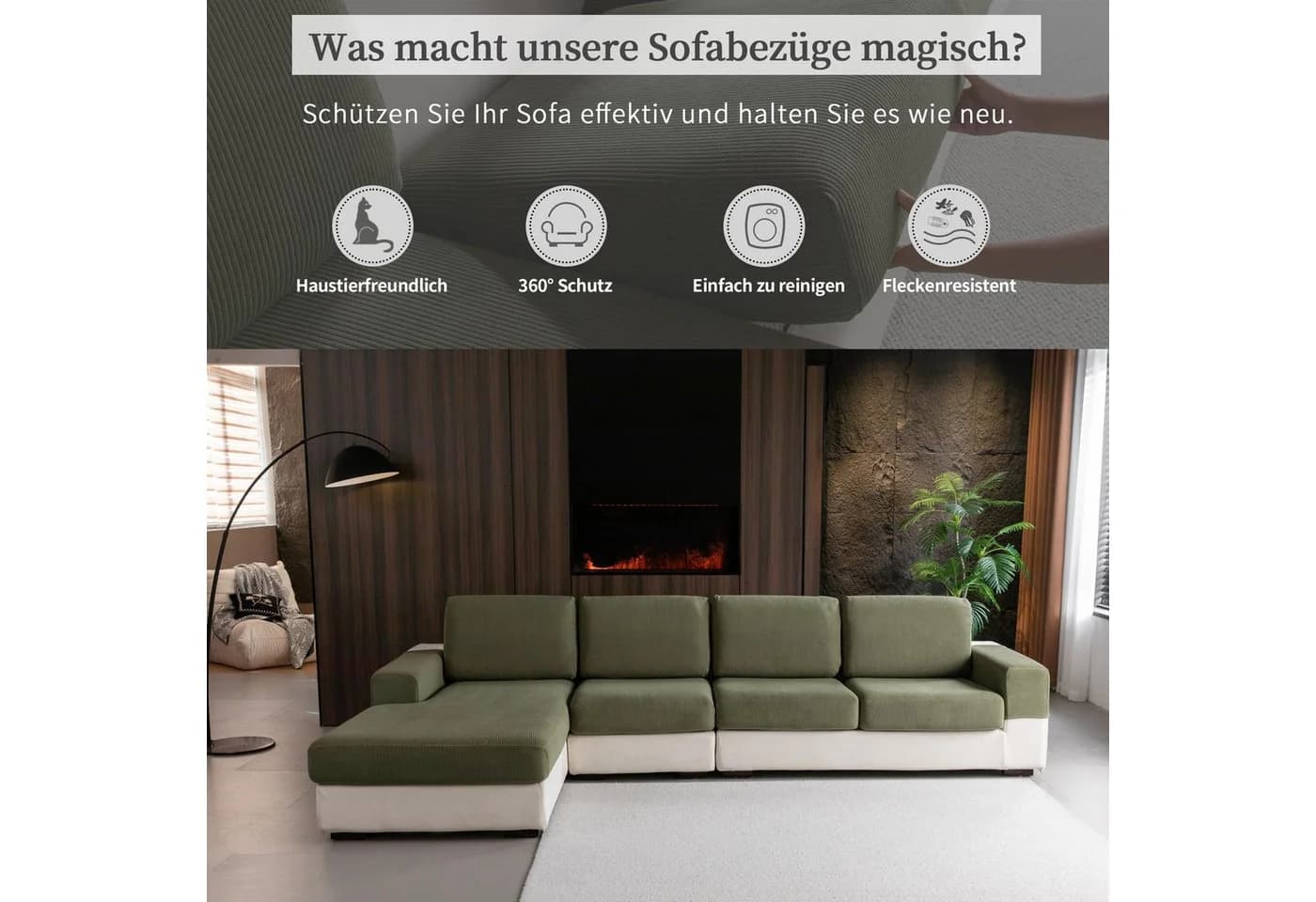 Minicloss Sofahusse Stretch Grün Rutschfest Waschbar - Bild 3