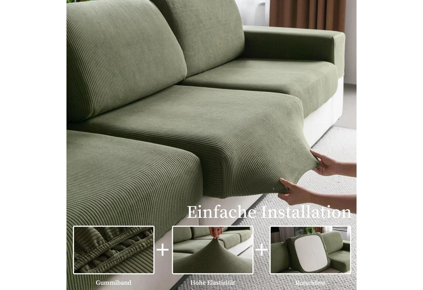 Minicloss Sofahusse Stretch Grün Rutschfest Waschbar - Bild 4