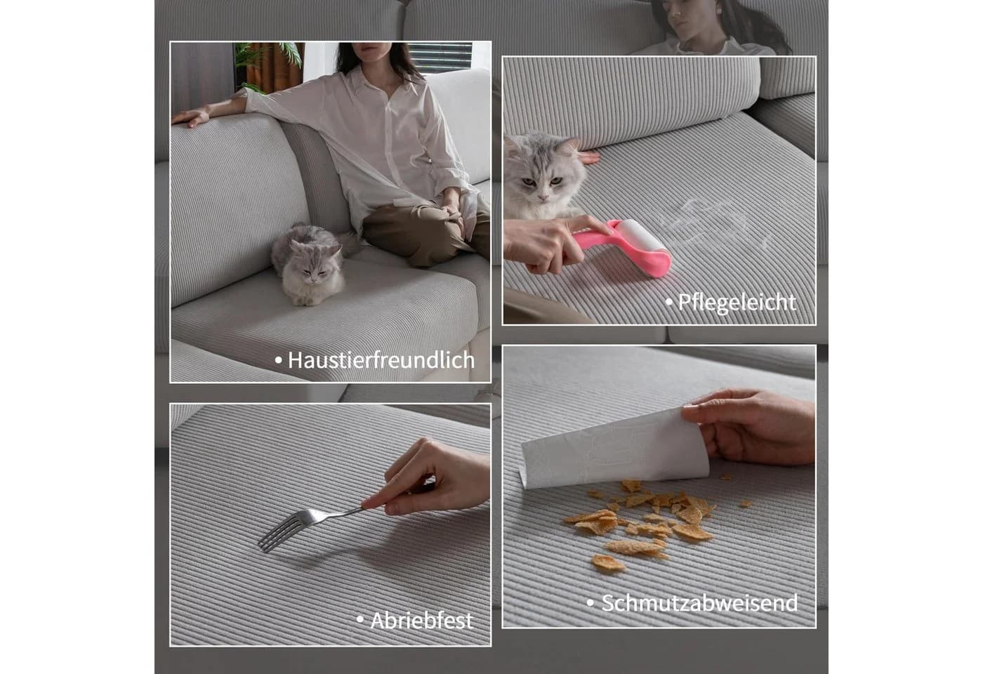 Minicloss Sofahusse Grau Stretch Sofa Überzug 1-4 Sitze