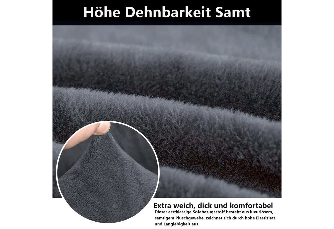 Minicloss Stretch-Sofabezug Plüsch grau mit Armlehne - Bild 3