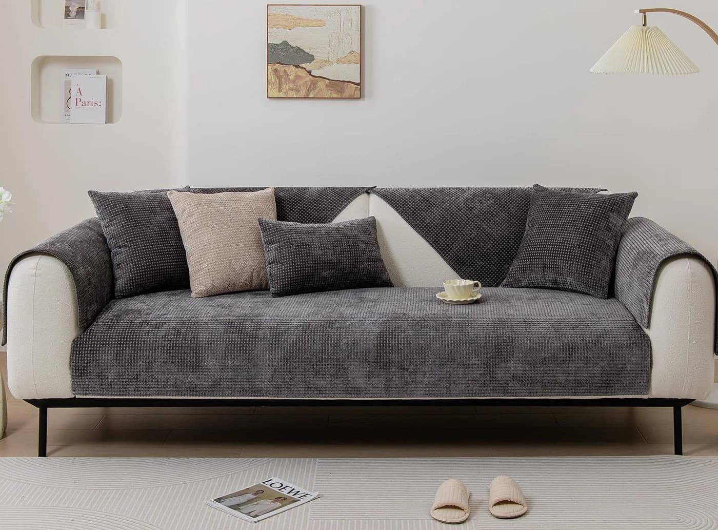 Minicloss Sofaschoner Karo-Chenille-Sofabezug 70x150cm, superweich, rutschfest
