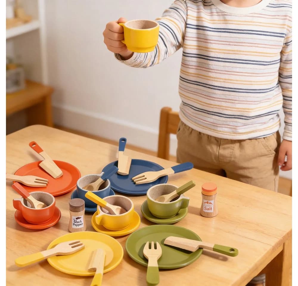 Zaewry Spielgeschirr Geschirrset aus Holz Kinder 26-tlg. Holz - Bild 5