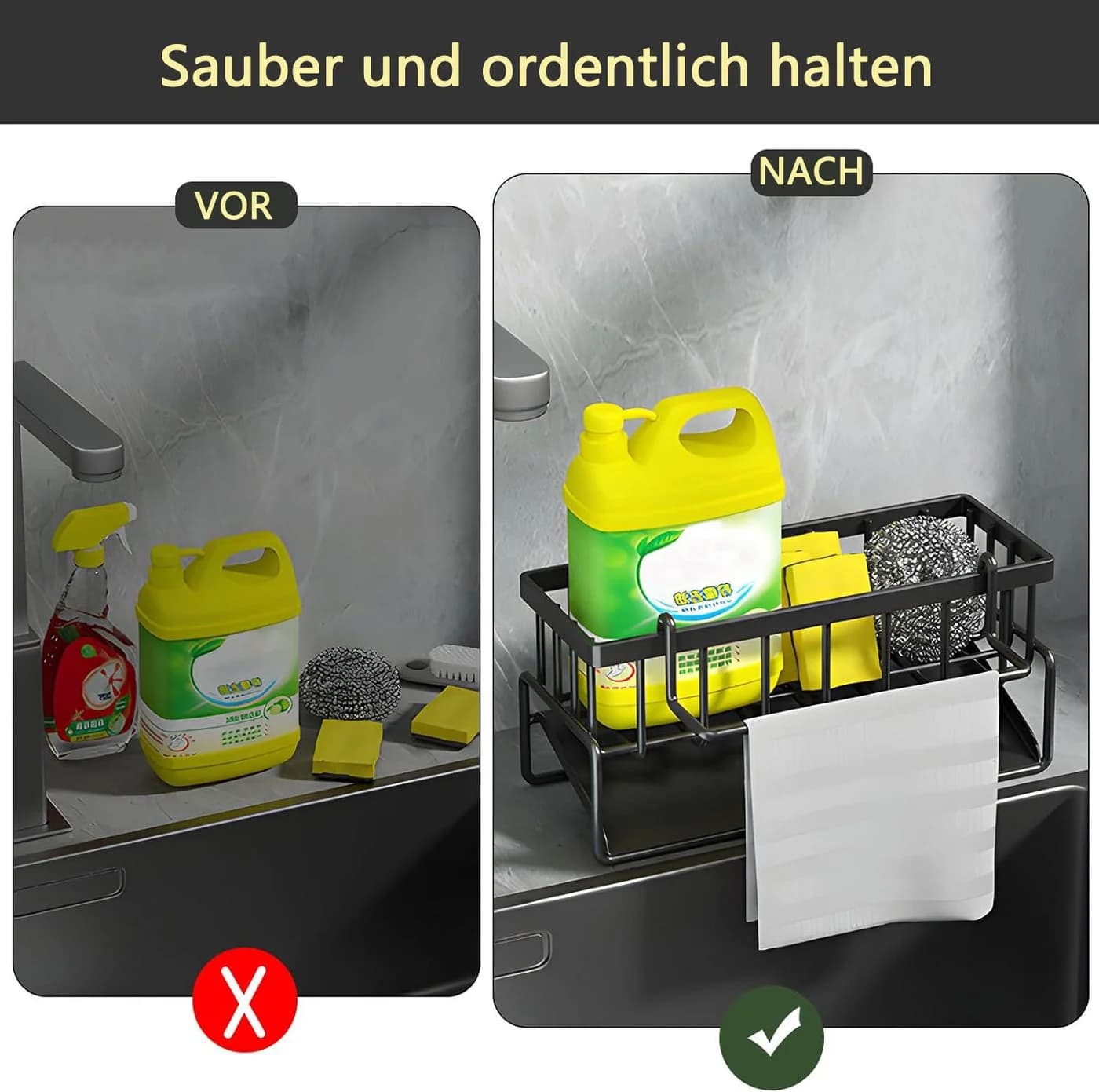 Venkuber Spülbecken Organizer mit Abtropfschale Edelstahl - Bild 3