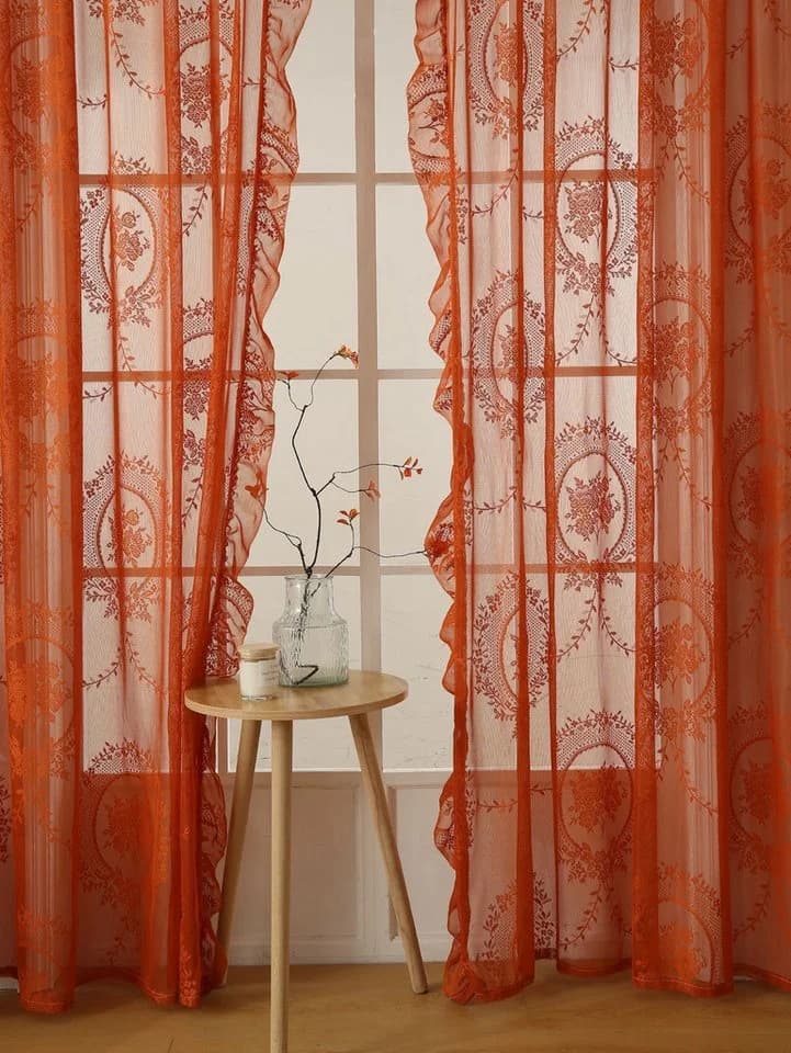 Minicloss Spitzenvorhänge Vintage Blumenstickerei 140x260cm