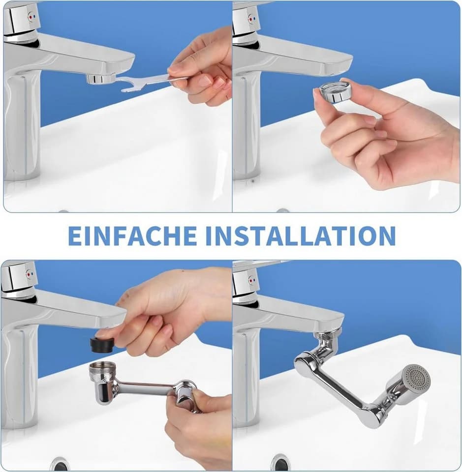 Agger Waschtischarmatur Aufsatz 1440° Schwenkbar Silber Chrom - Bild 4