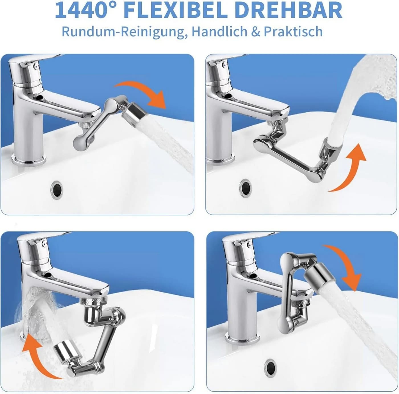 Agger Waschtischarmatur Aufsatz 1440° Schwenkbar Silber Chrom - Bild 5