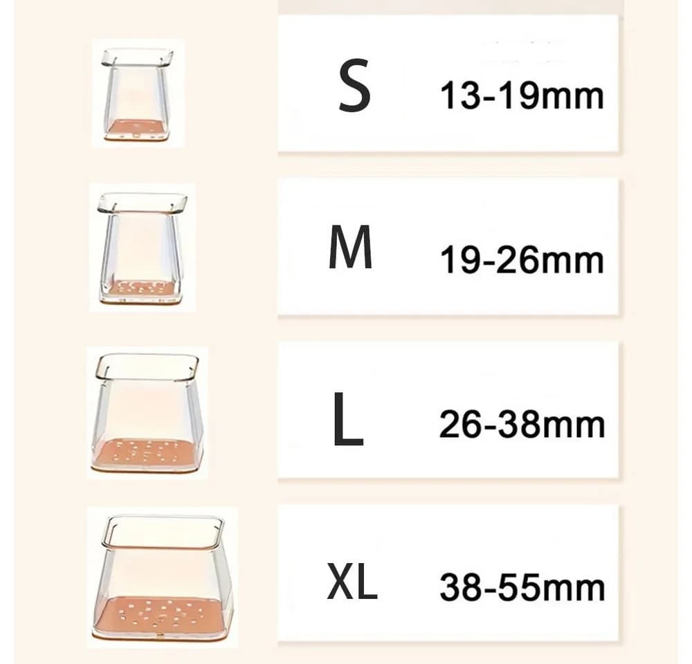 Venkuber Stuhlbeinkappen Eckig Transparent mit Filz - 10er Set