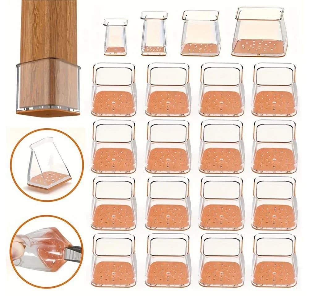 Venkuber Stuhlbeinkappen Eckig Transparent mit Filz - 10er Set - Bild 2