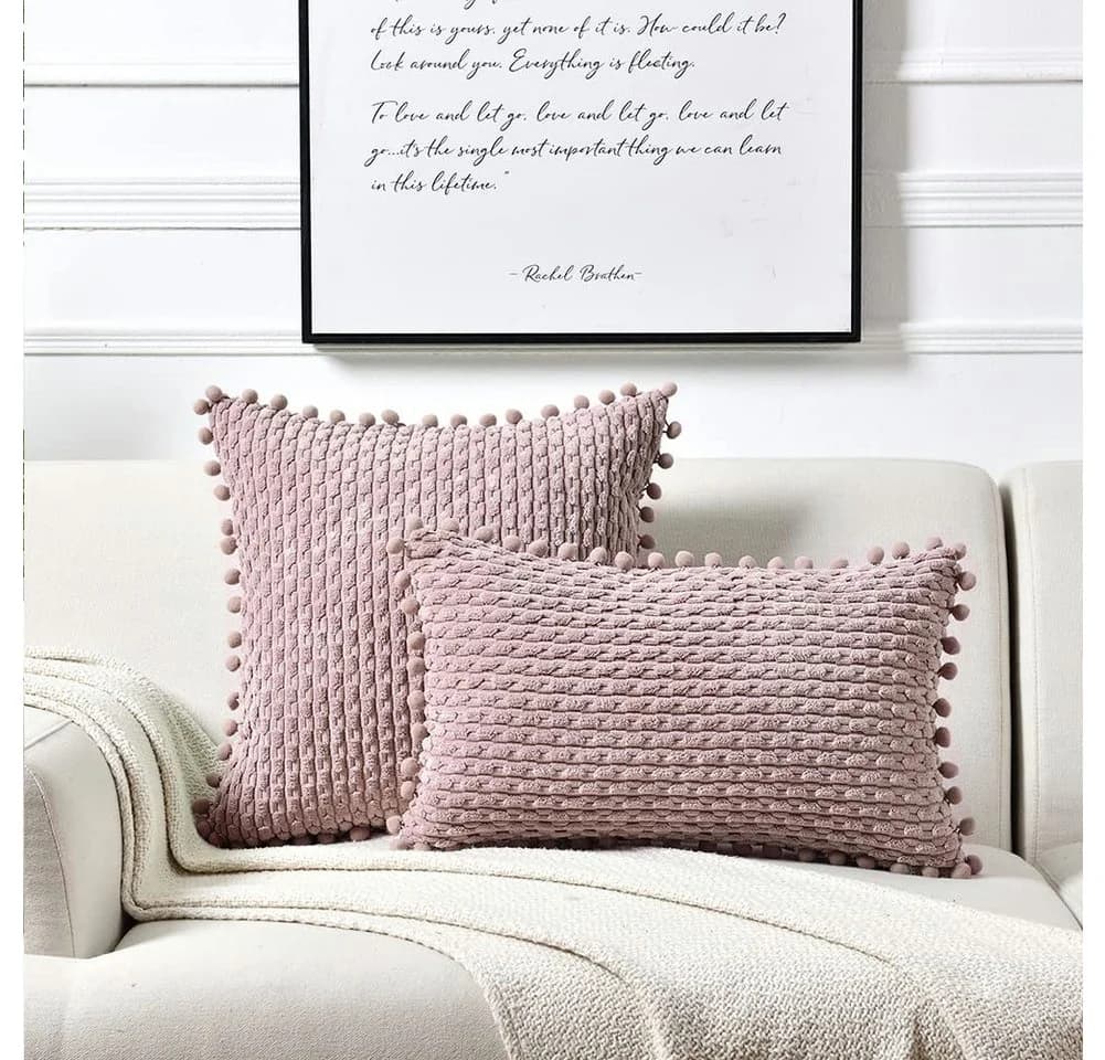Minicloss Kissenbezüge 2 Stück Rosa mit Pompons für Sofa - Bild 3