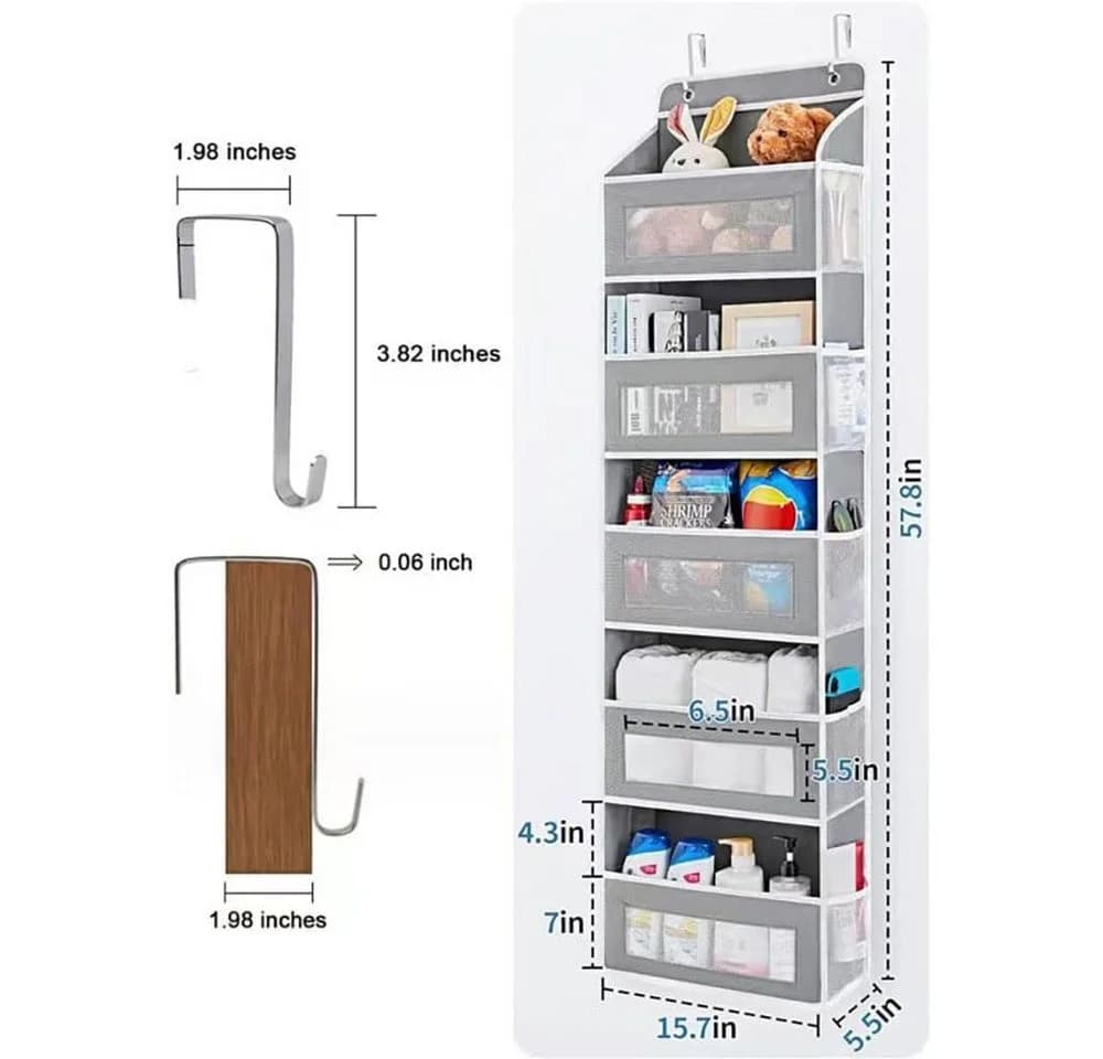 Bextsrack Hängeregal Hängeaufbewahrung Organizer mit 5 Netztaschen Grau - Bild 5