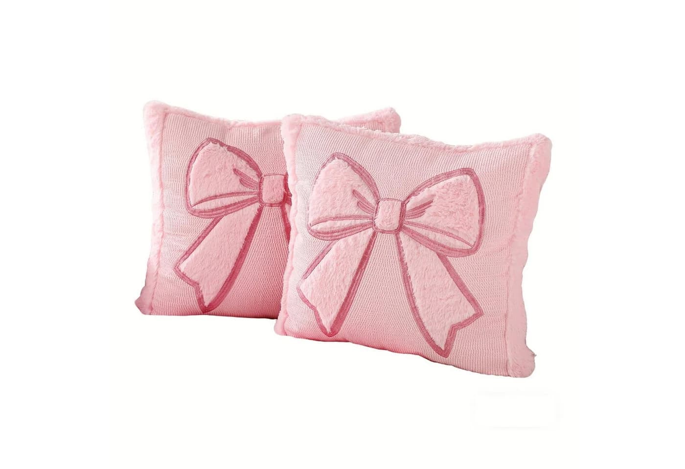 CLTYQ Kissenbezug-Set, rosa Schleife, 45,7 x 45,7 cm, 2 Stück, bestickt, Kunstfell - Bild 2