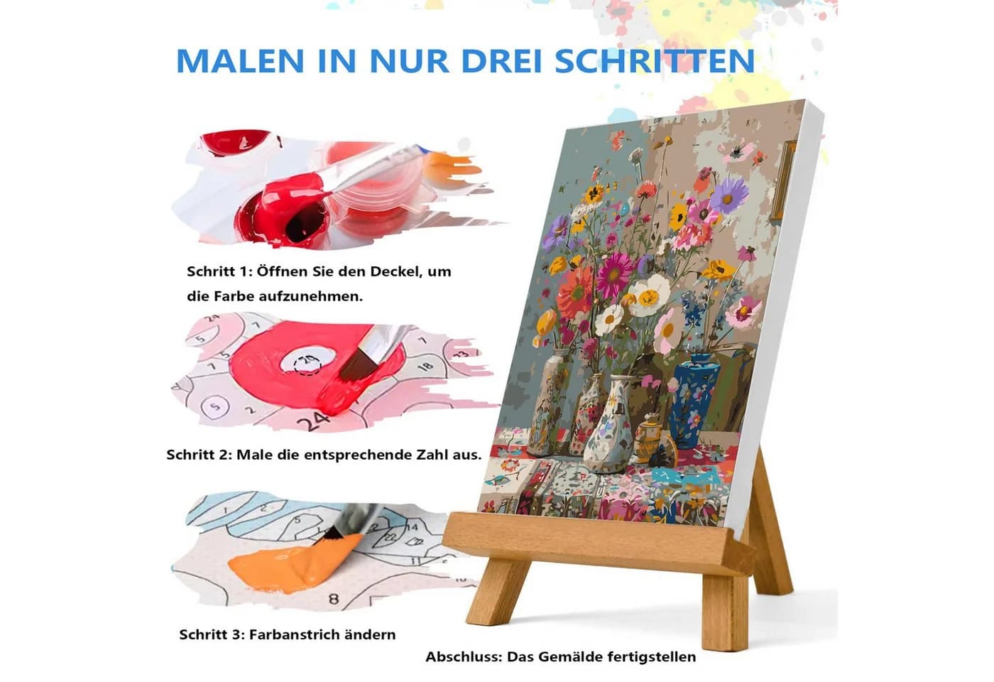 CLTYQ Malen nach Zahlen Set Blumenmuster Leinwand 40x50 cm - Bild 5