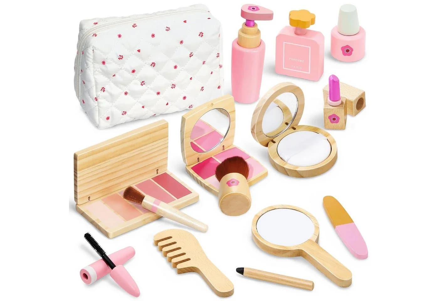 Zaewry Spielzeug-Frisierkoffer Holz 15-tlg. Rosa Kinderschminke Set - Bild 2