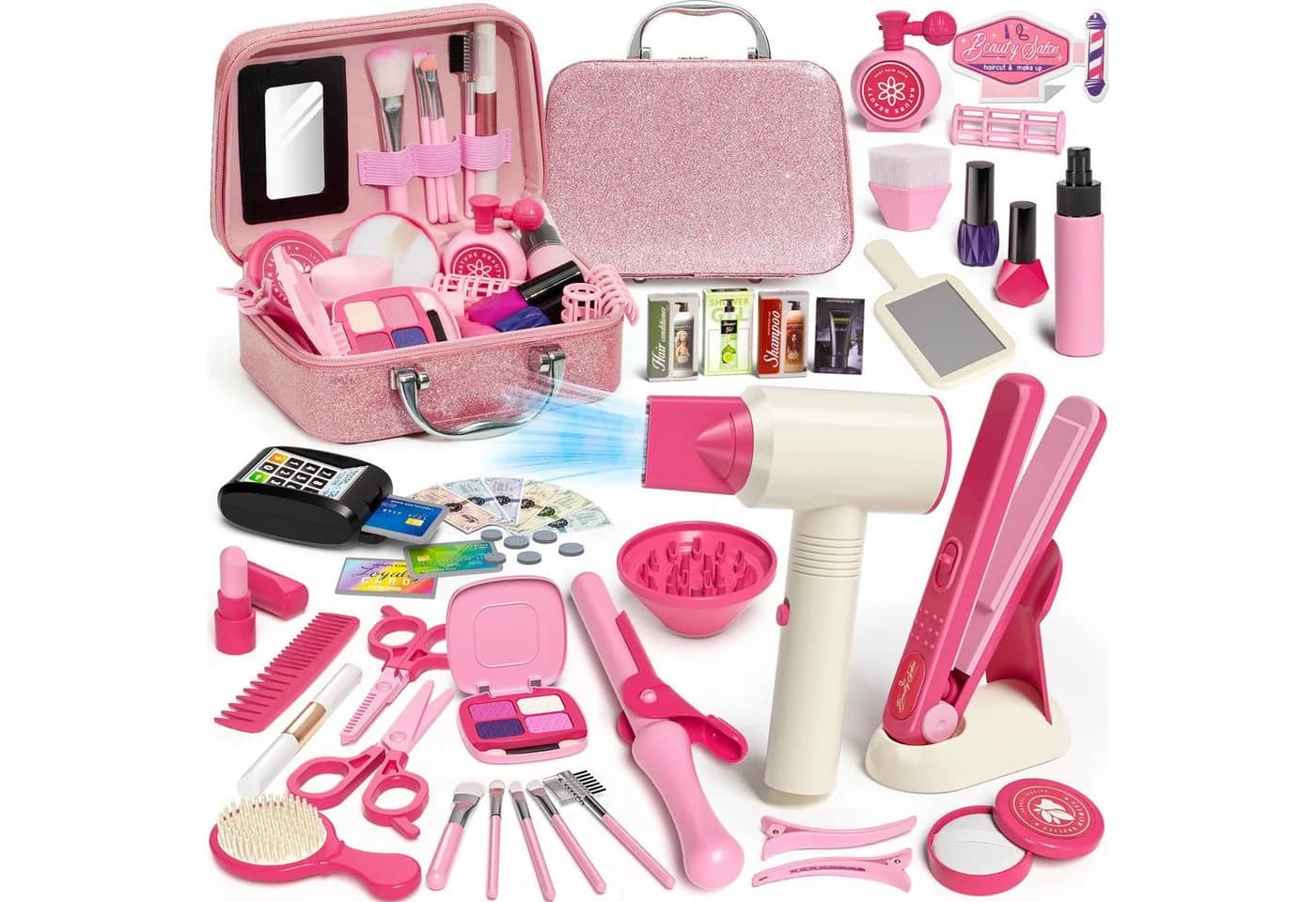 Zaewry Spielzeug-Frisierkoffer Friseur Set Kinder Schminkkoffer Mädchen Rosa - Bild 2