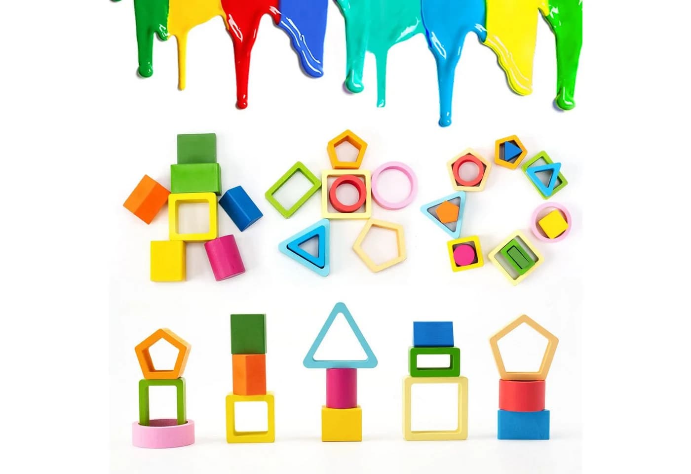 Zaewry Lernspielzeug Montessori Geometrisches Holzspielzeug Bunt