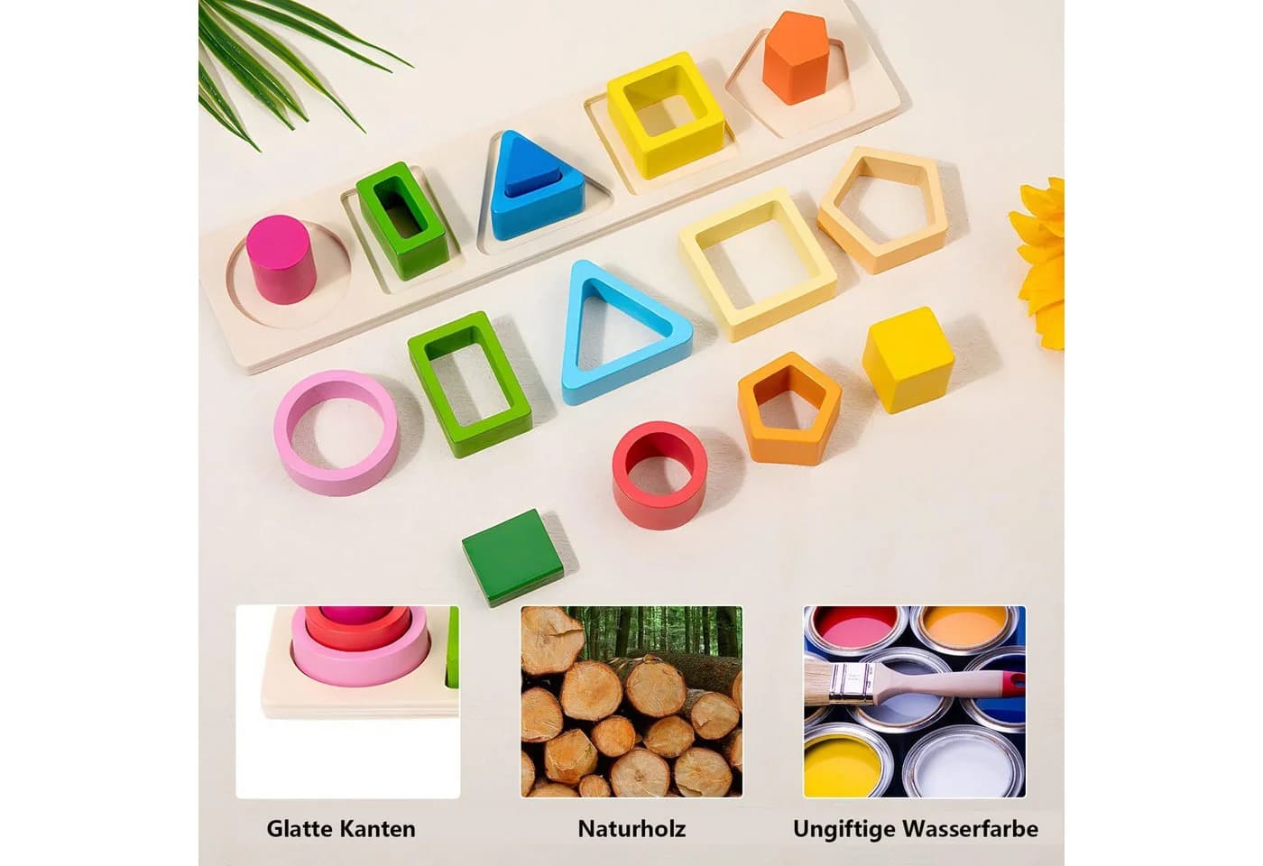 Zaewry Lernspielzeug Montessori Geometrisches Holzspielzeug Bunt - Bild 3