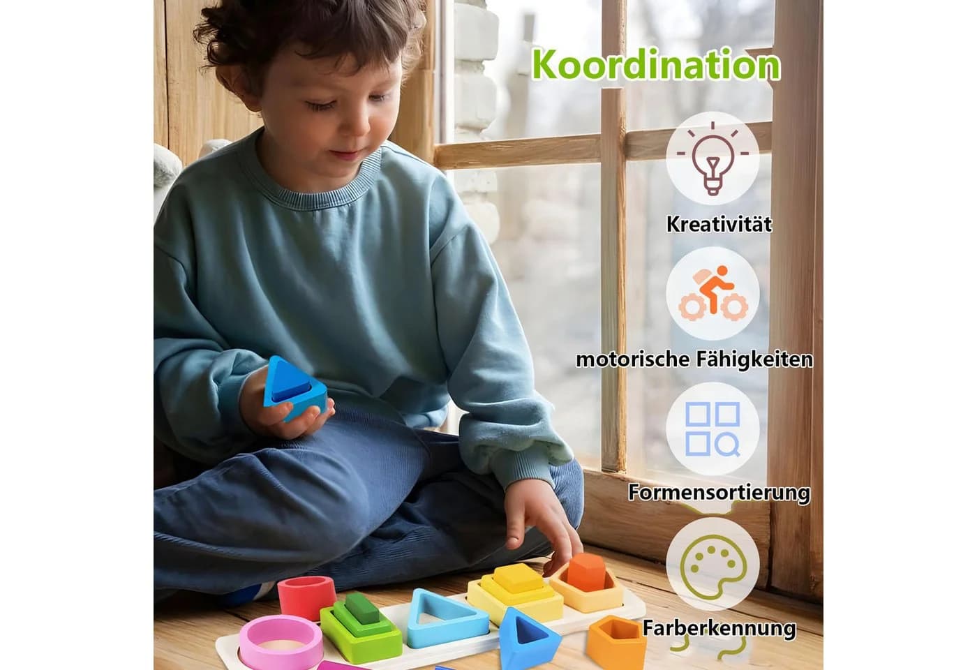 Zaewry Lernspielzeug Montessori Geometrisches Holzspielzeug Bunt - Bild 4