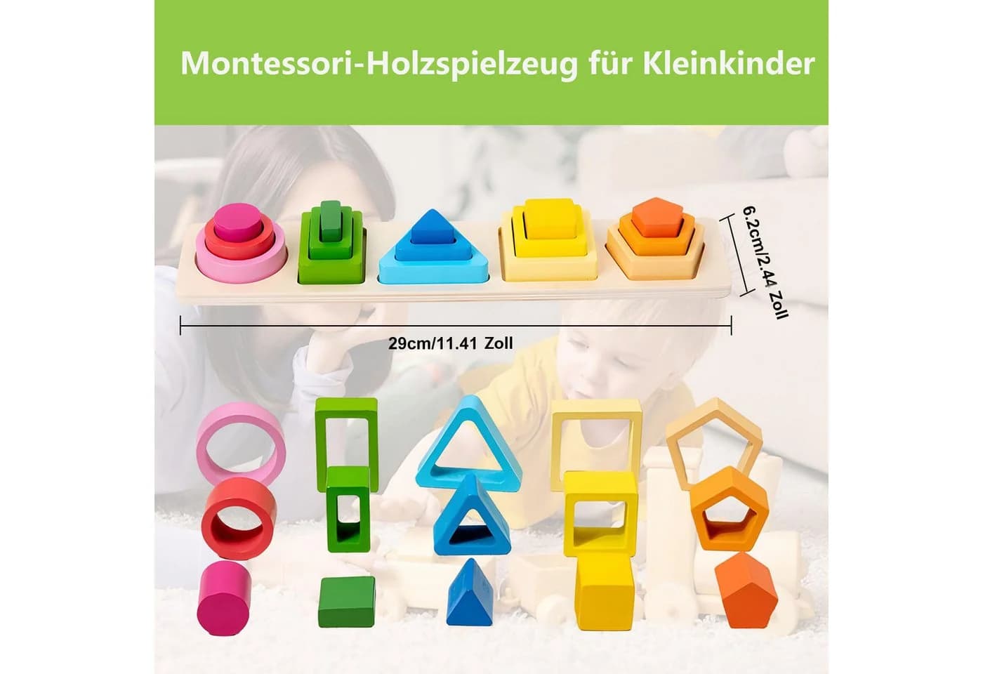 Zaewry Lernspielzeug Montessori Geometrisches Holzspielzeug Bunt - Bild 5