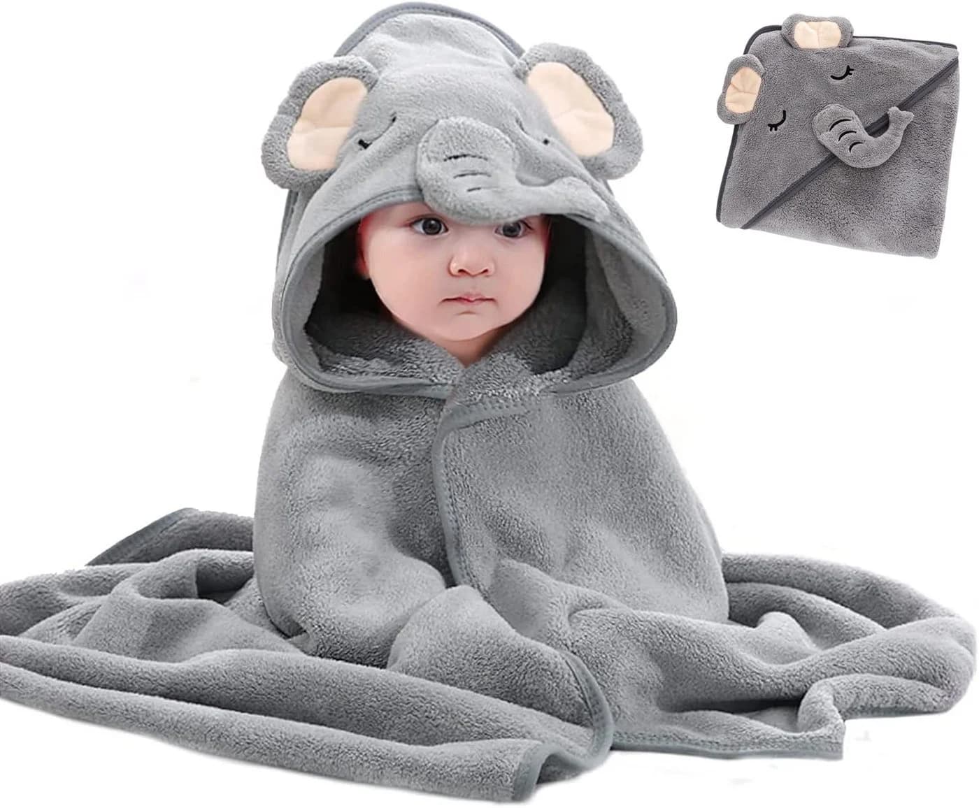 CLTYQ Baby Kapuzenhandtuch Grau mit Tierohren - Bild 2