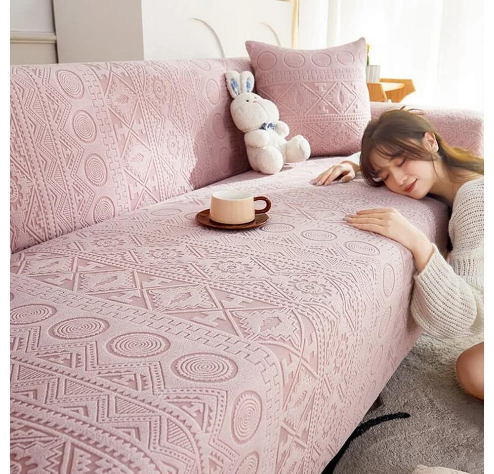 Minicloss Stretch-Sofabezug Rosa Elastisch Couchbezug mit Muster