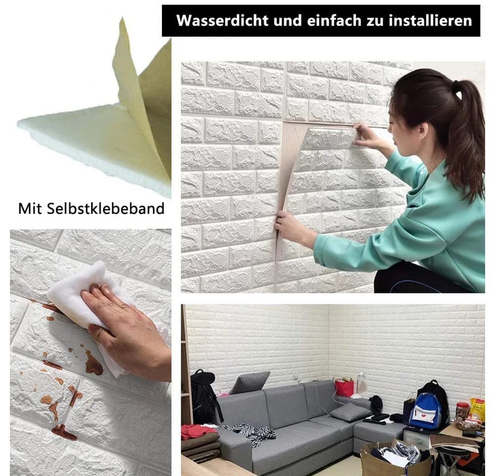 Zaewry 3D-Tapete 3D-Wandpaneele Selbstklebend, 10 Stück Wandverkleidung Selbstklebend, 35x38 cm Wandaufkleber Wasserdicht Wandtapete