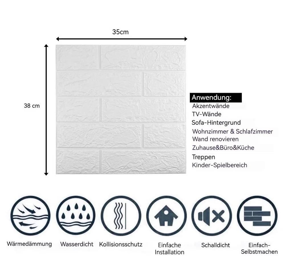 Zaewry 3D-Tapete 3D-Wandpaneele Selbstklebend, 10 Stück Wandverkleidung Selbstklebend, 35x38 cm Wandaufkleber Wasserdicht Wandtapete - Bild 3