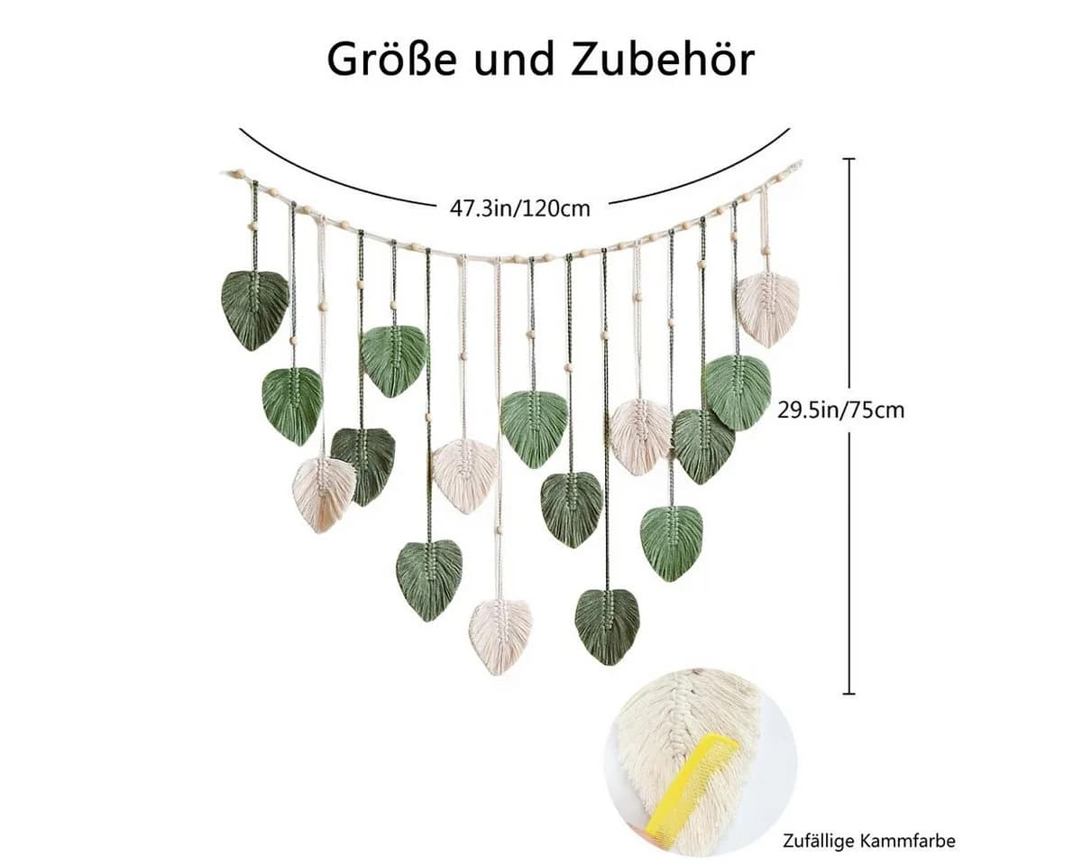 Zaewry Makramee Wandbehang Handgemacht Wandteppich Blätterdesign - Bild 4
