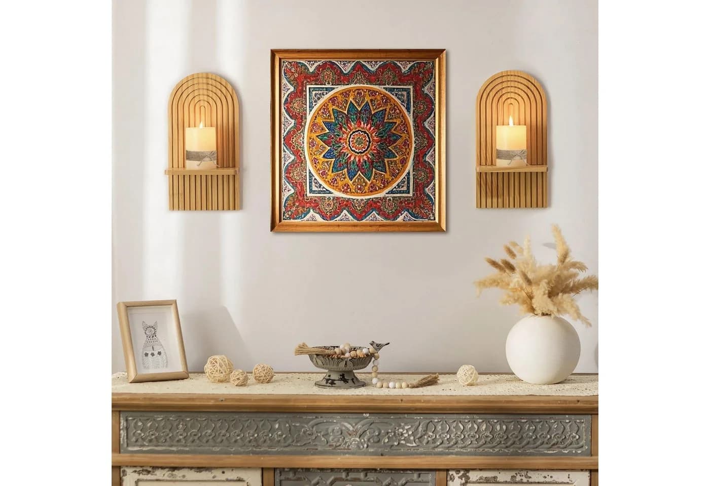 Zaewry Wandregal Holz Boho Wanddeko Kinderzimmer Wand Regale 2-tlg. Klein Pflanzregal für Wohnzimmer Schlafzimmer