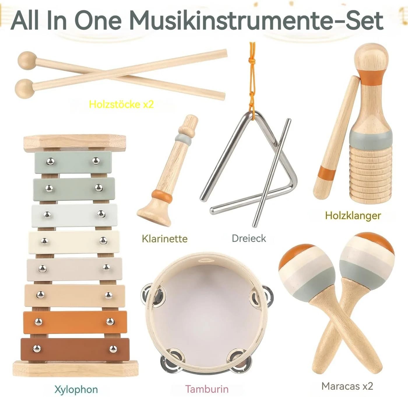 Zaewry Musikinstrumenten-Set 6-tlg. Holzspielzeug ab 3 Jahre - Bild 3