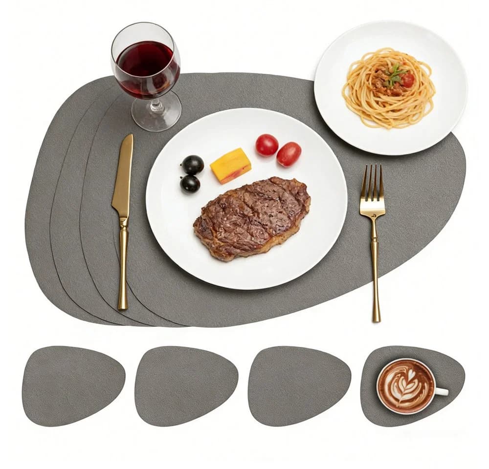 Zaewry Platzset Leder und Untersetzer, Tischsets Abwaschbar, 4-St, Rund Doppelseitig Rutschfest - Bild 2