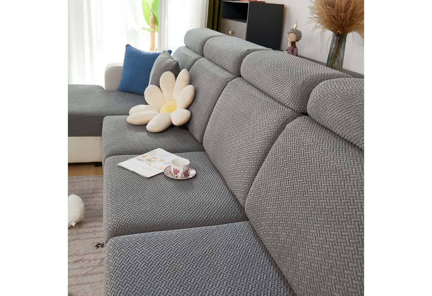Zaewry Sofahusse Grau Stretch Rutschfest 1-4 Sitze