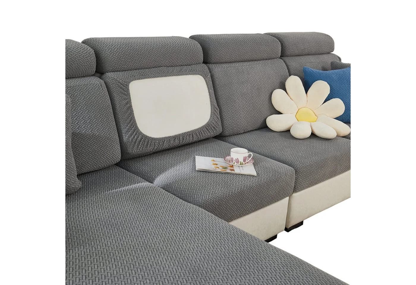 Zaewry Sofahusse Grau Stretch Rutschfest 1-4 Sitze - Bild 2