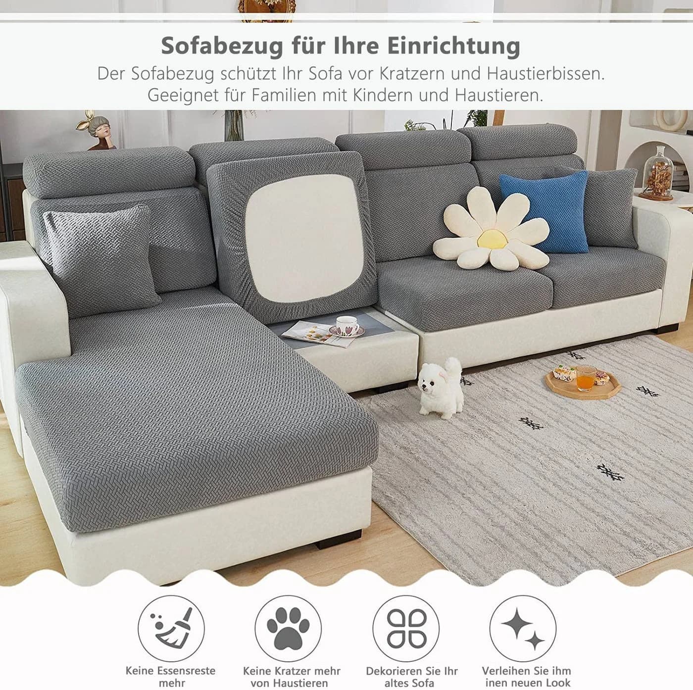 Zaewry Sofahusse Grau Stretch Rutschfest 1-4 Sitze - Bild 3