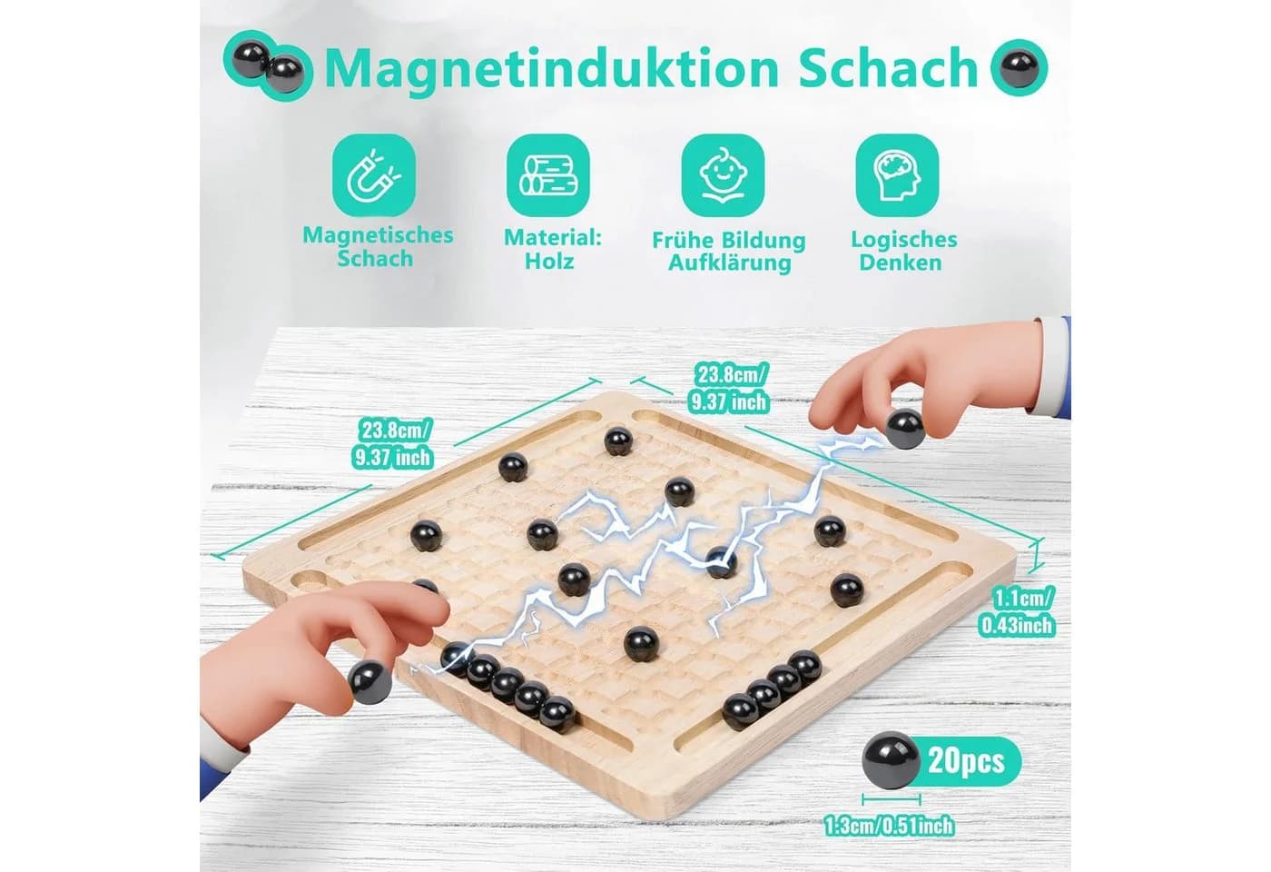 CLTYQ Magnetisches Schachspiel aus Holz mit 20 Figuren
