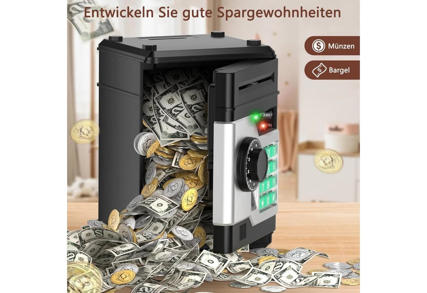 Minicloss Elektronische Spardose mit Fingerabdruck & Passwortschutz Schwarz - Bild 5