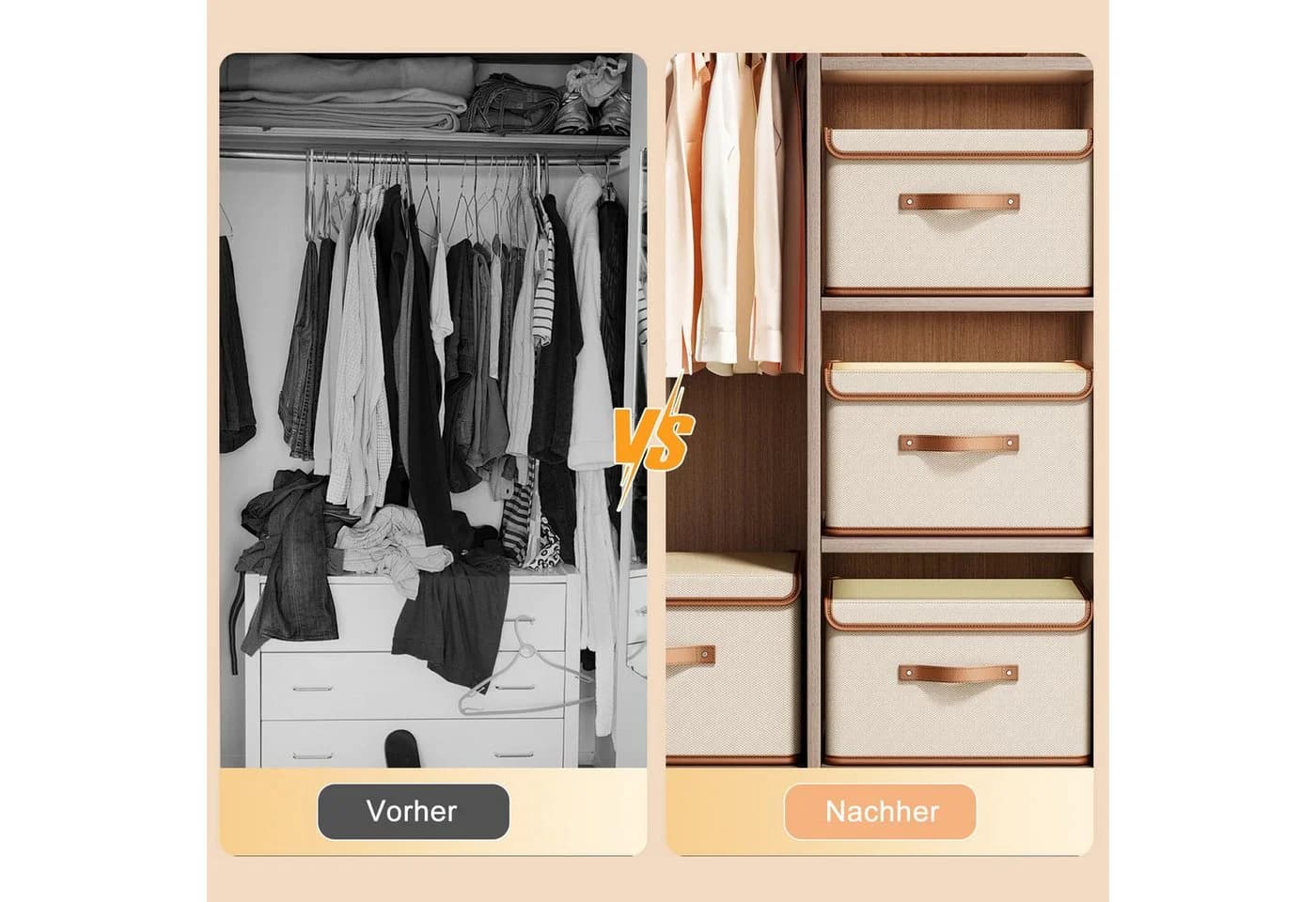 Minicloss Aufbewahrungsboxen mit Deckel 2er Set Beige Stoff - Bild 4